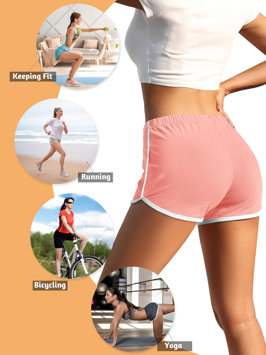 4 Pack Yoga Short Pants Cotton Sports Shorts Gym Dance Lounge Shorts Dolphin Running Athletic Shorts for Women