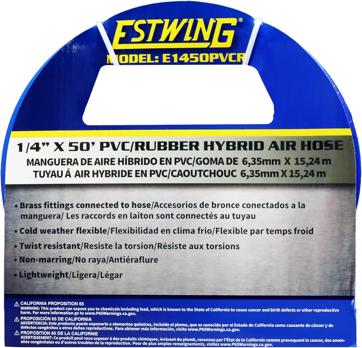 E1450PVCR 1/4" X 50' PVC / Rubber Hybrid Air Hose with Brass 1/4" NPT Industrial Fitting and Universal Quick Connect Coupler