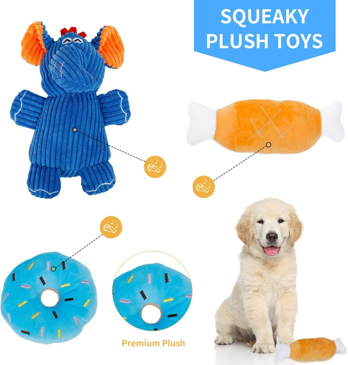 7 Pack Small Dog Toys, Puppy Teething Toys, Durable Ropes Chew Toys, Cute Elephant Squeaky Dog Toys, Non-Toxic and Safe
