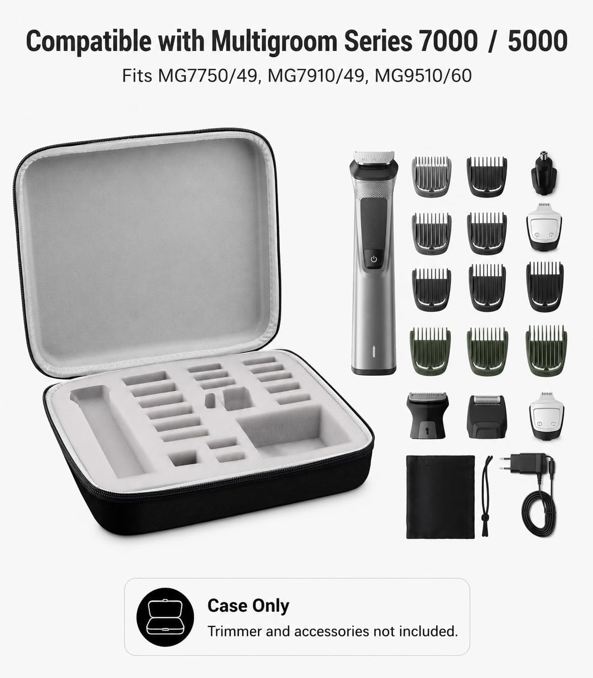 Large Hard Case for Philips Norelco Multigroom 7000 5000, Case Only