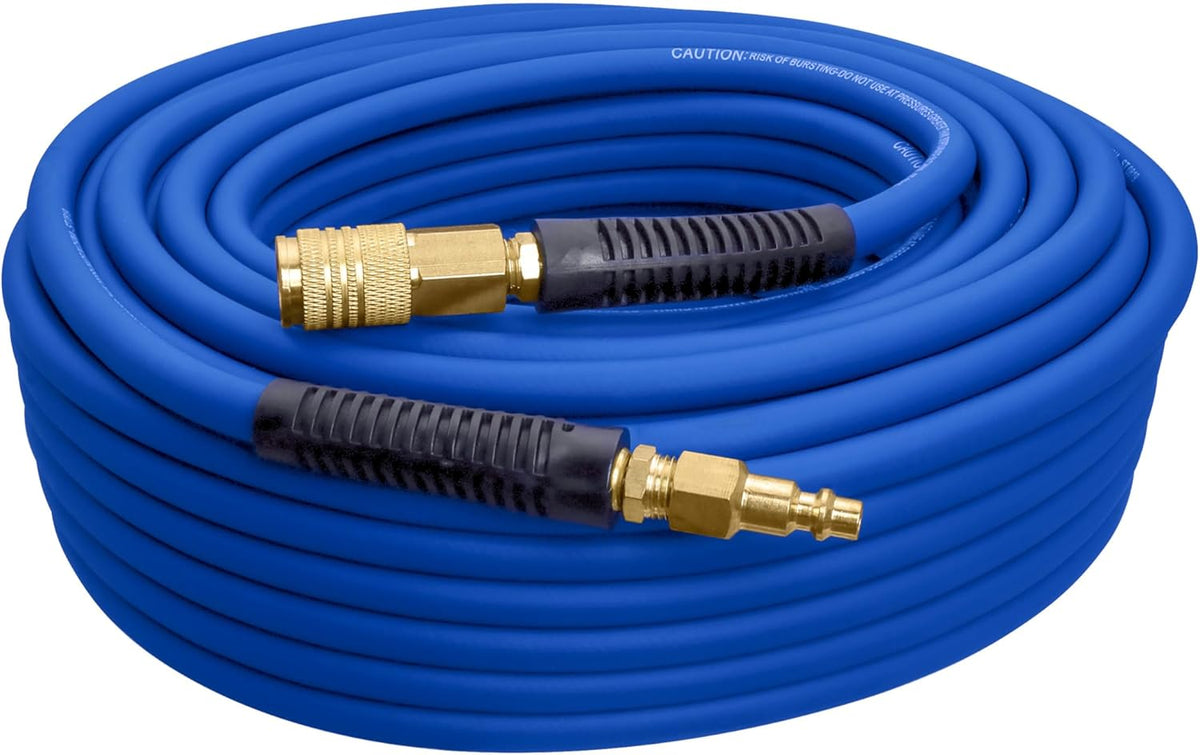 E1450PVCR 1/4" X 50' PVC / Rubber Hybrid Air Hose with Brass 1/4" NPT Industrial Fitting and Universal Quick Connect Coupler