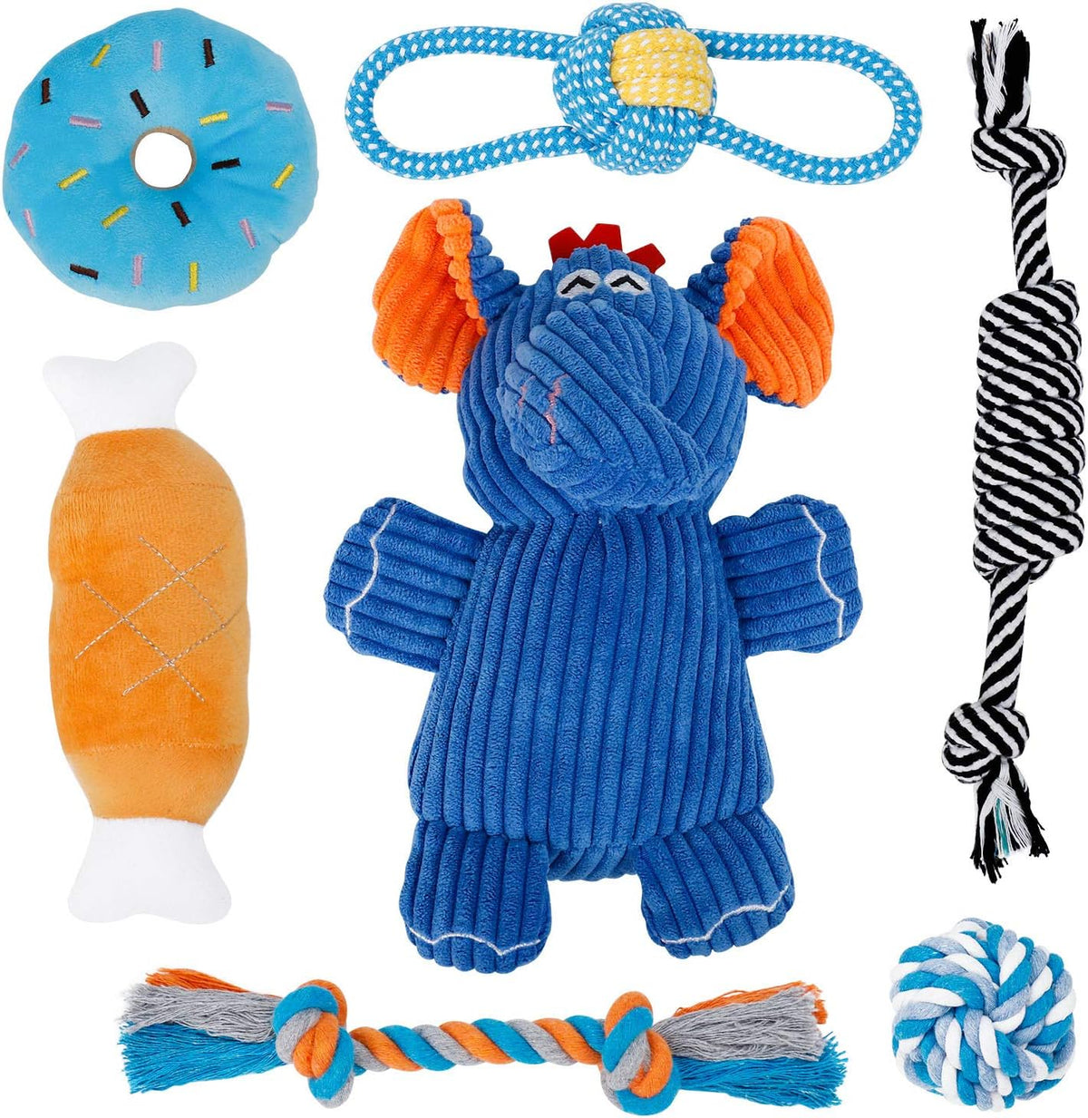 7 Pack Small Dog Toys, Puppy Teething Toys, Durable Ropes Chew Toys, Cute Elephant Squeaky Dog Toys, Non-Toxic and Safe