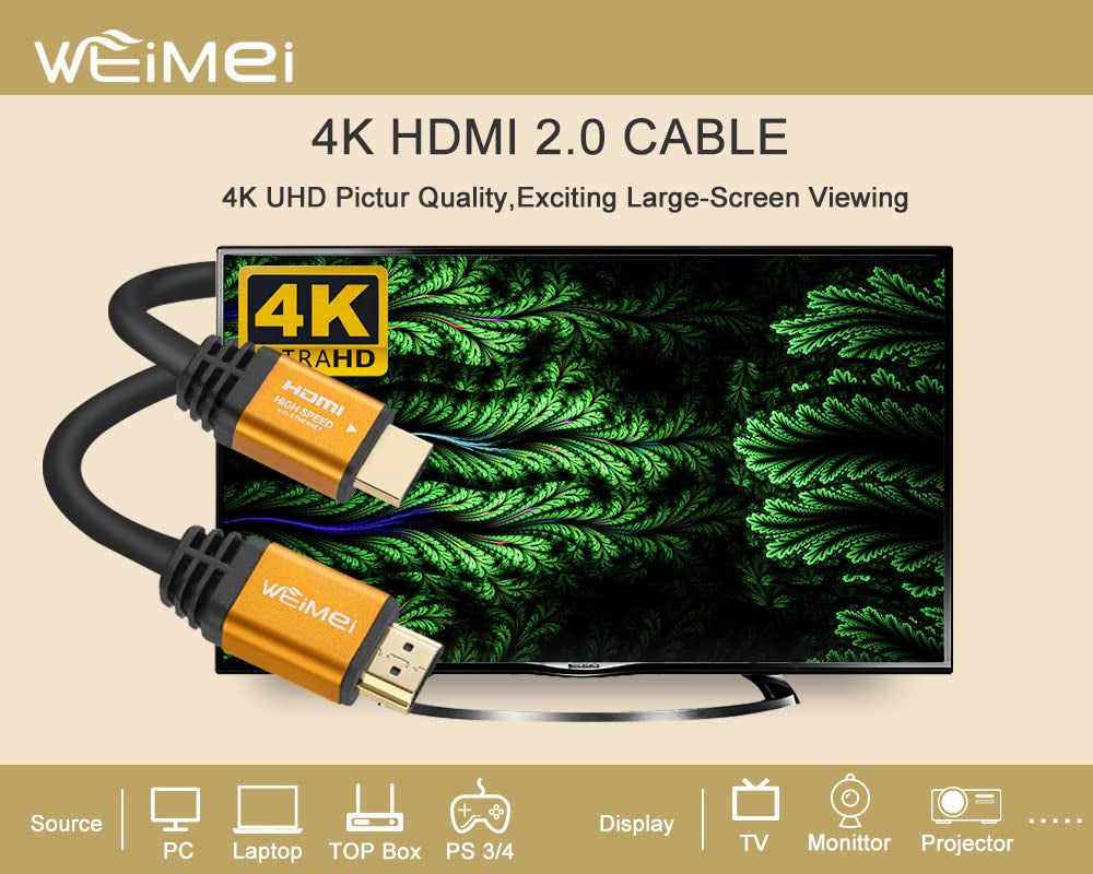 10 Feet 4K HDMI Cable 2.0 HDMI Cord 10Ft Support 4K@60Hz UHD 2160P Ethernet 3D ARC with Gold-Plated Connector and Bare Copper Conductor (From 6Ft to 100 Ft for Choices)
