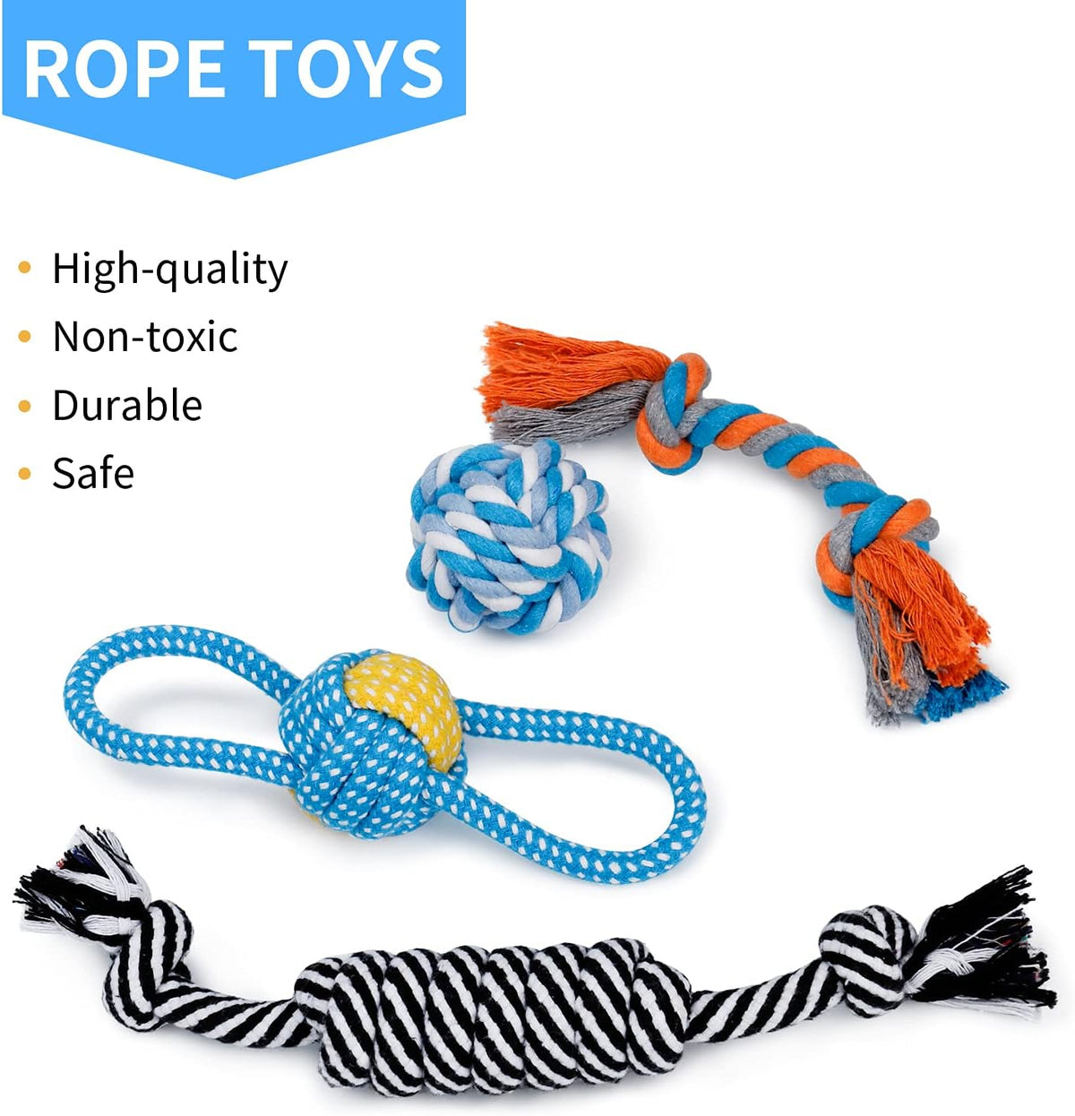 7 Pack Small Dog Toys, Puppy Teething Toys, Durable Ropes Chew Toys, Cute Elephant Squeaky Dog Toys, Non-Toxic and Safe