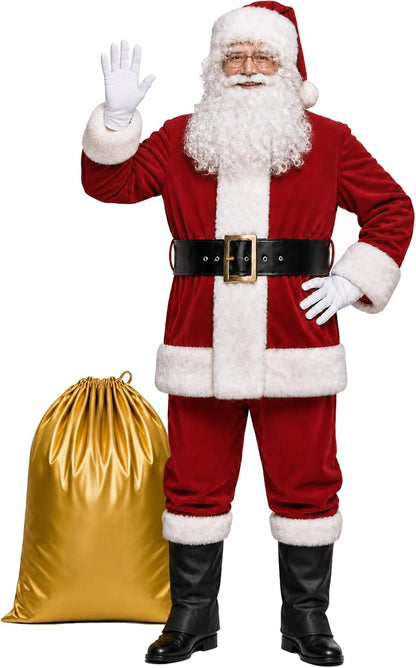 Men'S Deluxe Santa Suit 11Pc. Christmas Adult Santa Claus Costume