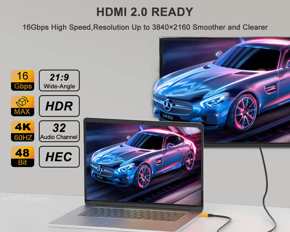 10 Feet 4K HDMI Cable 2.0 HDMI Cord 10Ft Support 4K@60Hz UHD 2160P Ethernet 3D ARC with Gold-Plated Connector and Bare Copper Conductor (From 6Ft to 100 Ft for Choices)