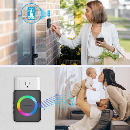 Wireless Doorbells for Home, IP65 Waterproof 1,300Ft 120Db Door Bell Ringer Wireless for Classroom with 60 Chimes & 5 Volume Levels, LED Flash