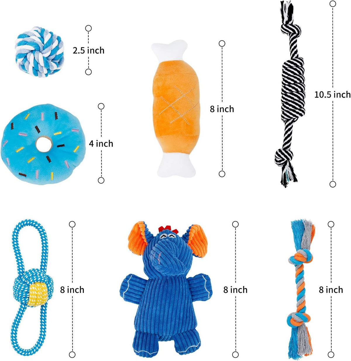 7 Pack Small Dog Toys, Puppy Teething Toys, Durable Ropes Chew Toys, Cute Elephant Squeaky Dog Toys, Non-Toxic and Safe