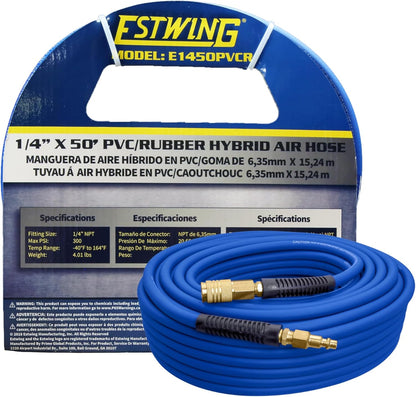 E1450PVCR 1/4" X 50' PVC / Rubber Hybrid Air Hose with Brass 1/4" NPT Industrial Fitting and Universal Quick Connect Coupler
