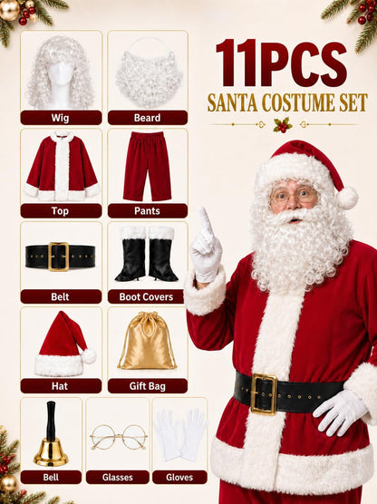 Men'S Deluxe Santa Suit 11Pc. Christmas Adult Santa Claus Costume
