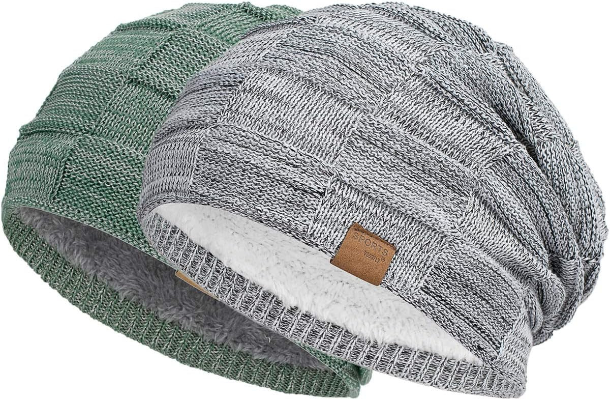 Slouchy Beanie for Men Winter Hats for Guys Cool Beanies Mens Lined Knit Warm Thick Skully Stocking Binie Hat Pairs